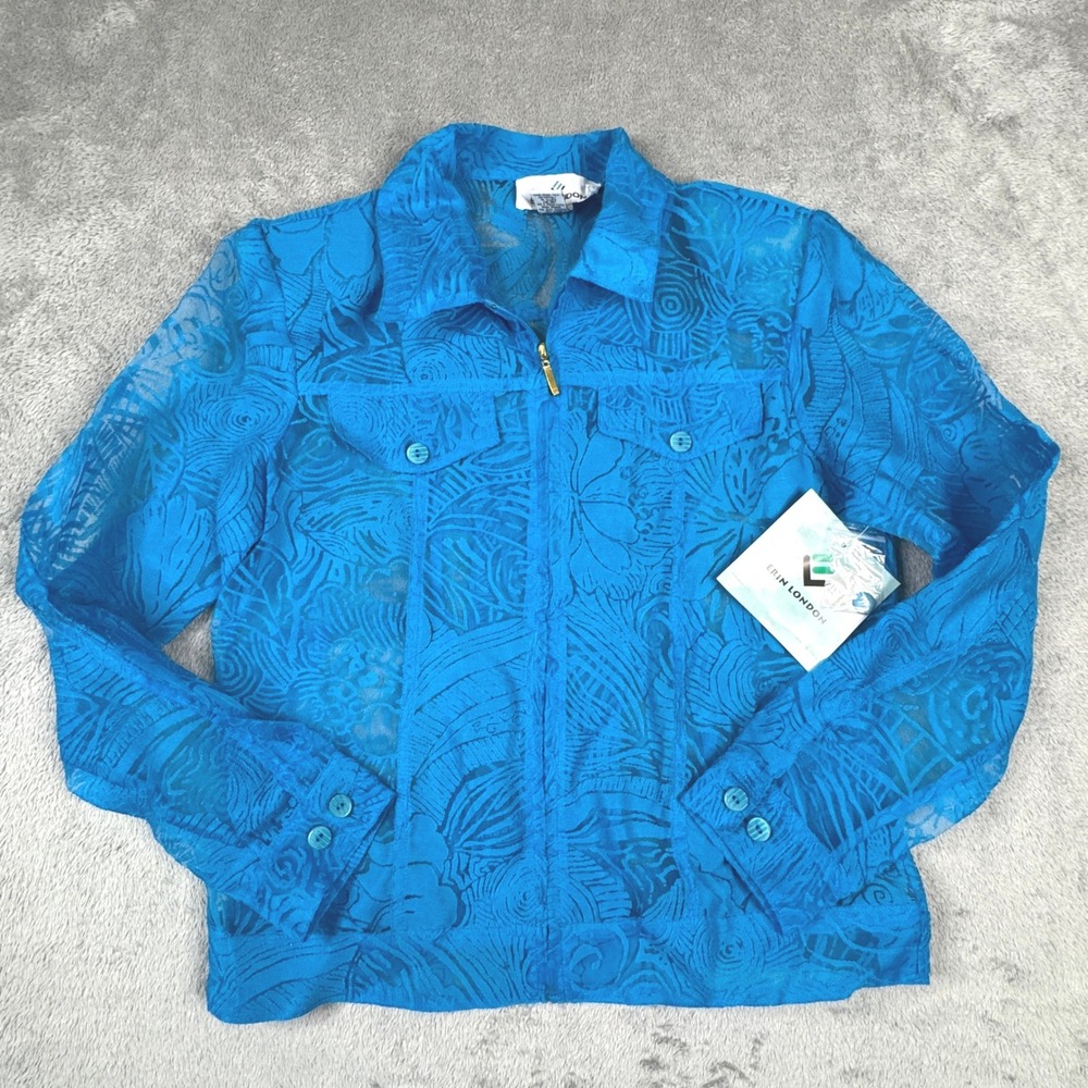 NWT Erin London Blue Zip Up‎ Jacket Womens Small Sheer Lightweight